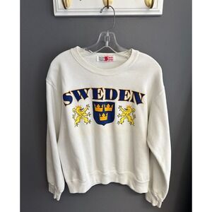Vintage Bassett Walker Sweden Sz XL Crewneck Sweatshirt White Graphic 80s 90s